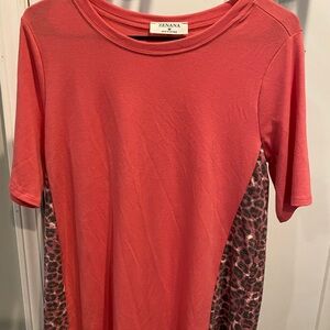 Zenana Coral and Leopard Print Top